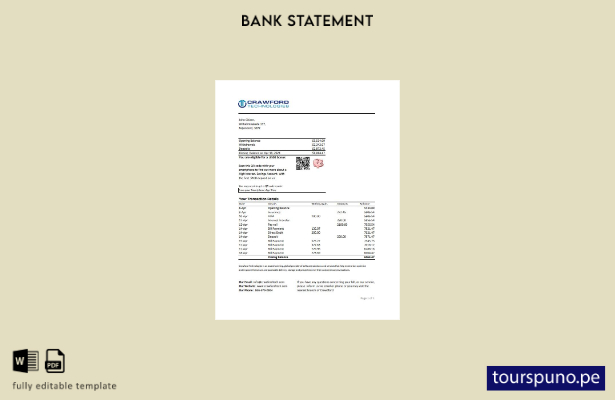 listo para imprimir Plantilla de Excel de extracto bancario de Crawford Technolo